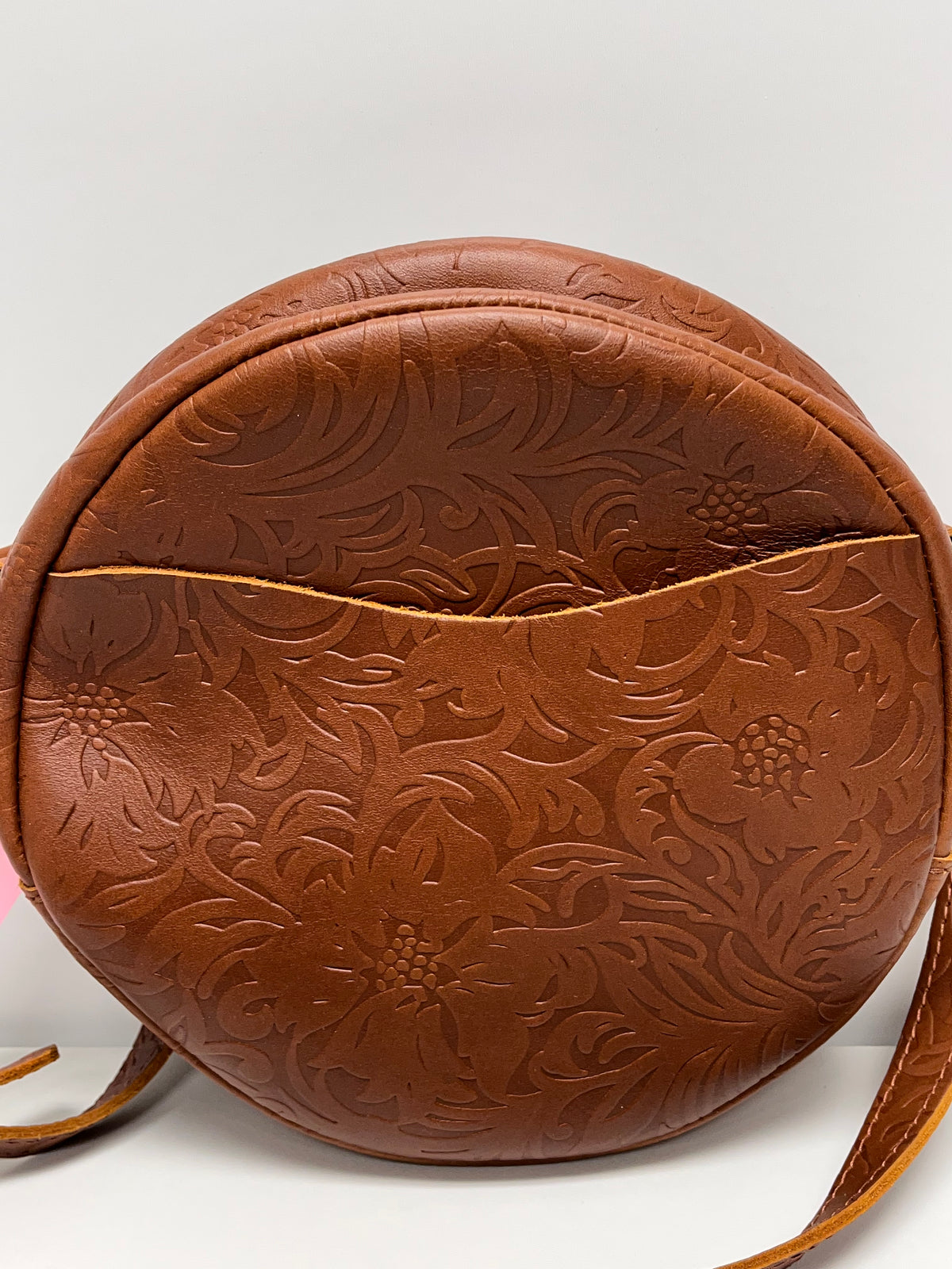 Portland Leather Goods Crossbody Brown Meadow Circle Floral-Tooled
