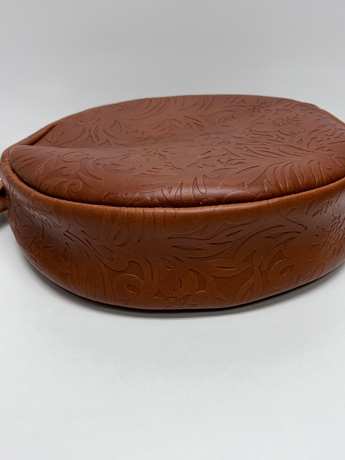 Portland Leather Goods Crossbody Brown Meadow Circle Floral-Tooled