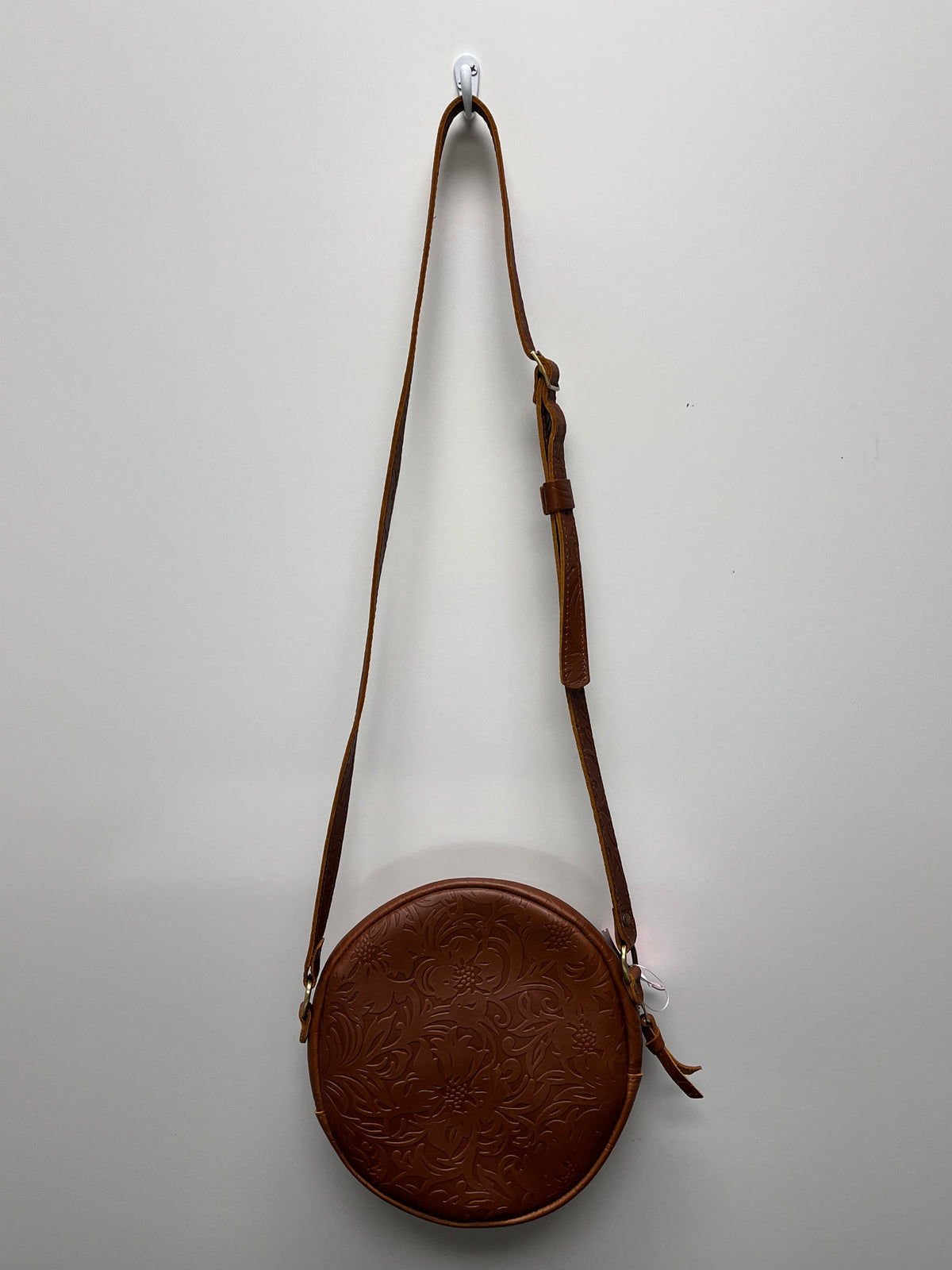 Portland Leather Goods Crossbody Brown Meadow Circle Floral-Tooled