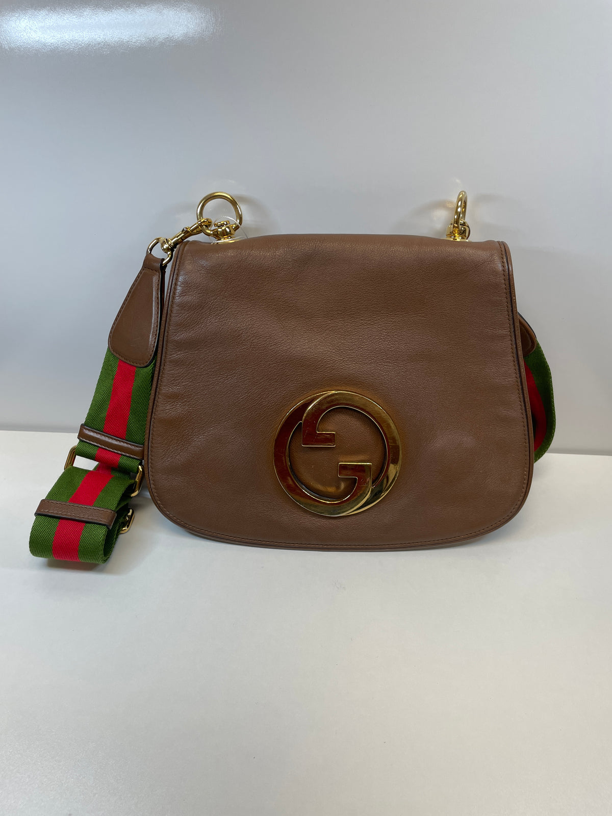 Gucci Handbag Brown Blondi Leather Shoulder Bag (as is logo scratches) Medium
