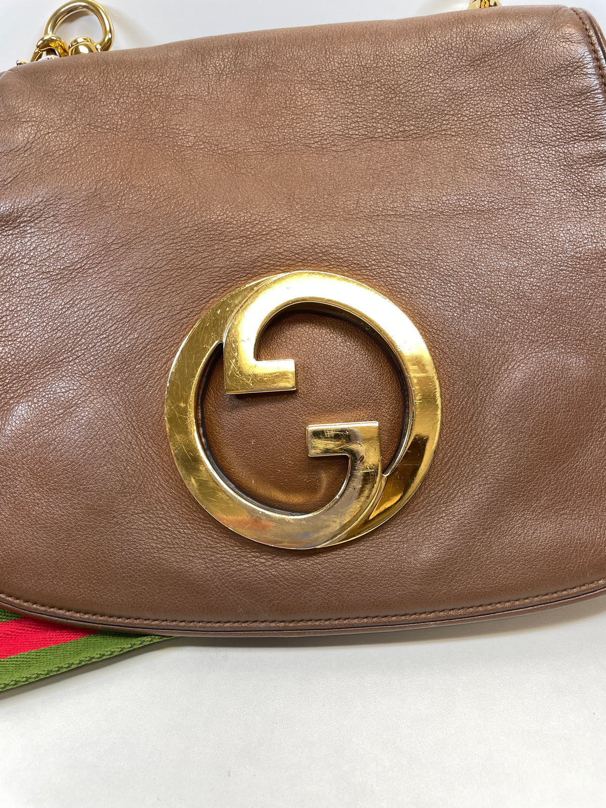 Gucci Handbag Brown Blondi Leather Shoulder Bag (as is logo scratches) Medium