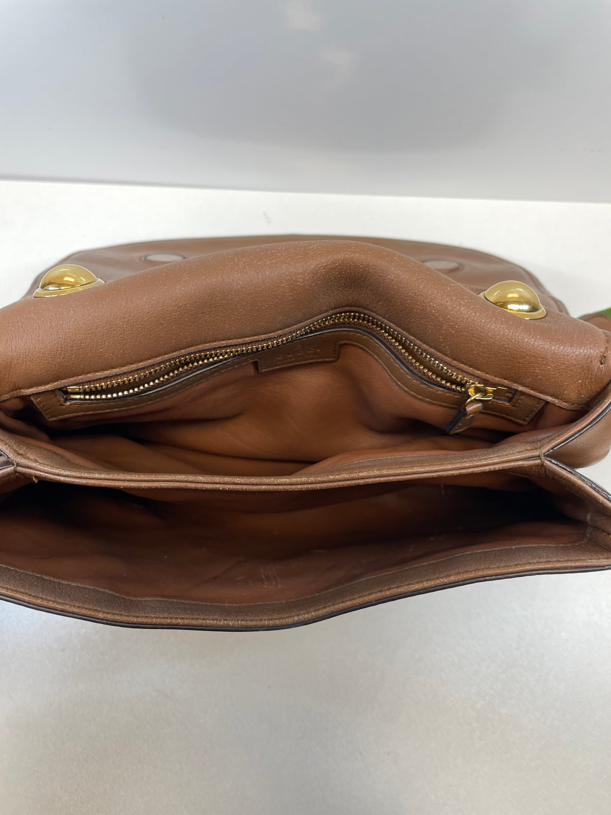 Gucci Handbag Brown Blondi Leather Shoulder Bag (as is logo scratches) Medium