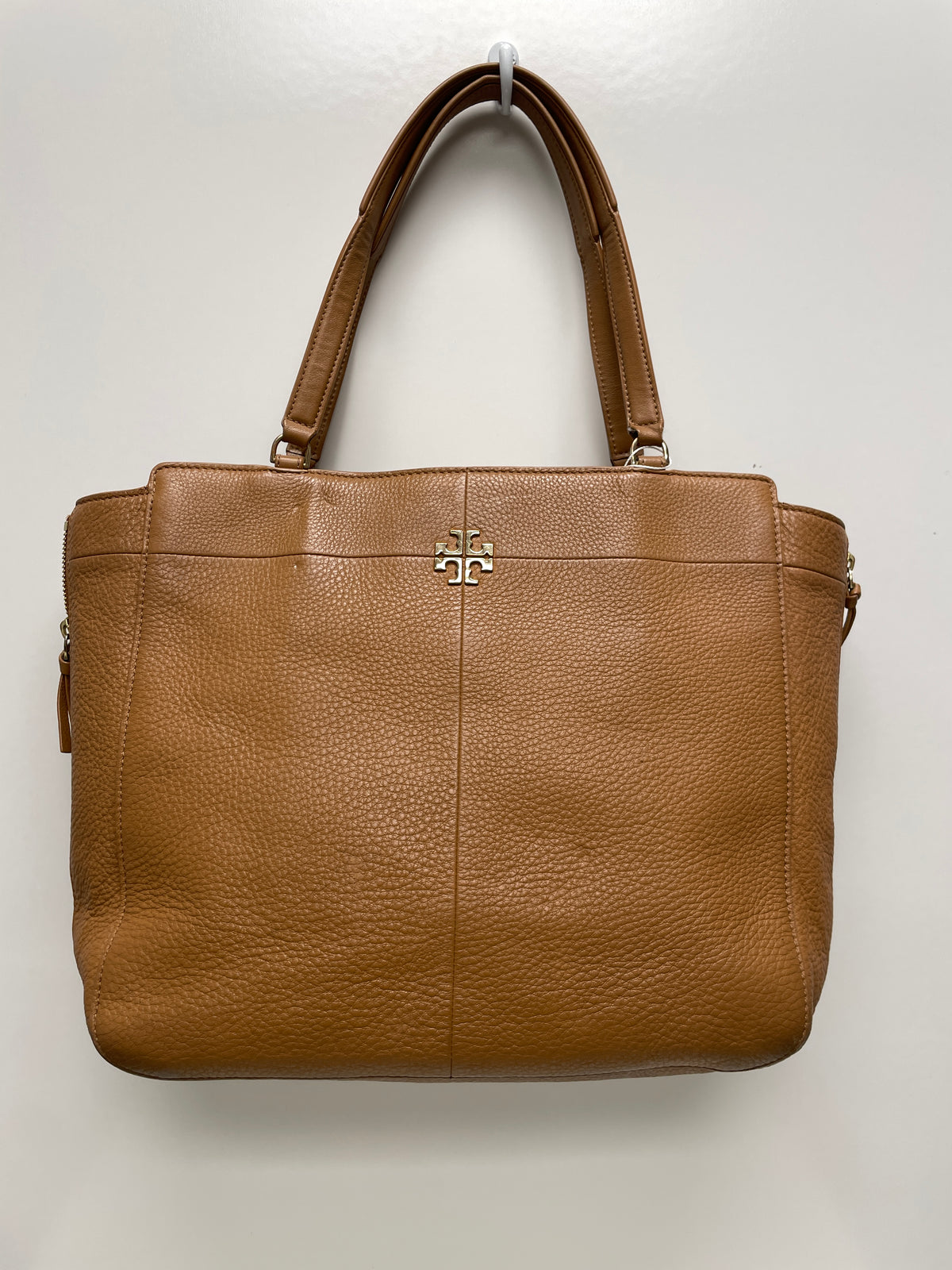 Tory Burch Handbag Camel Ivy Tote Pebbled Side Zip