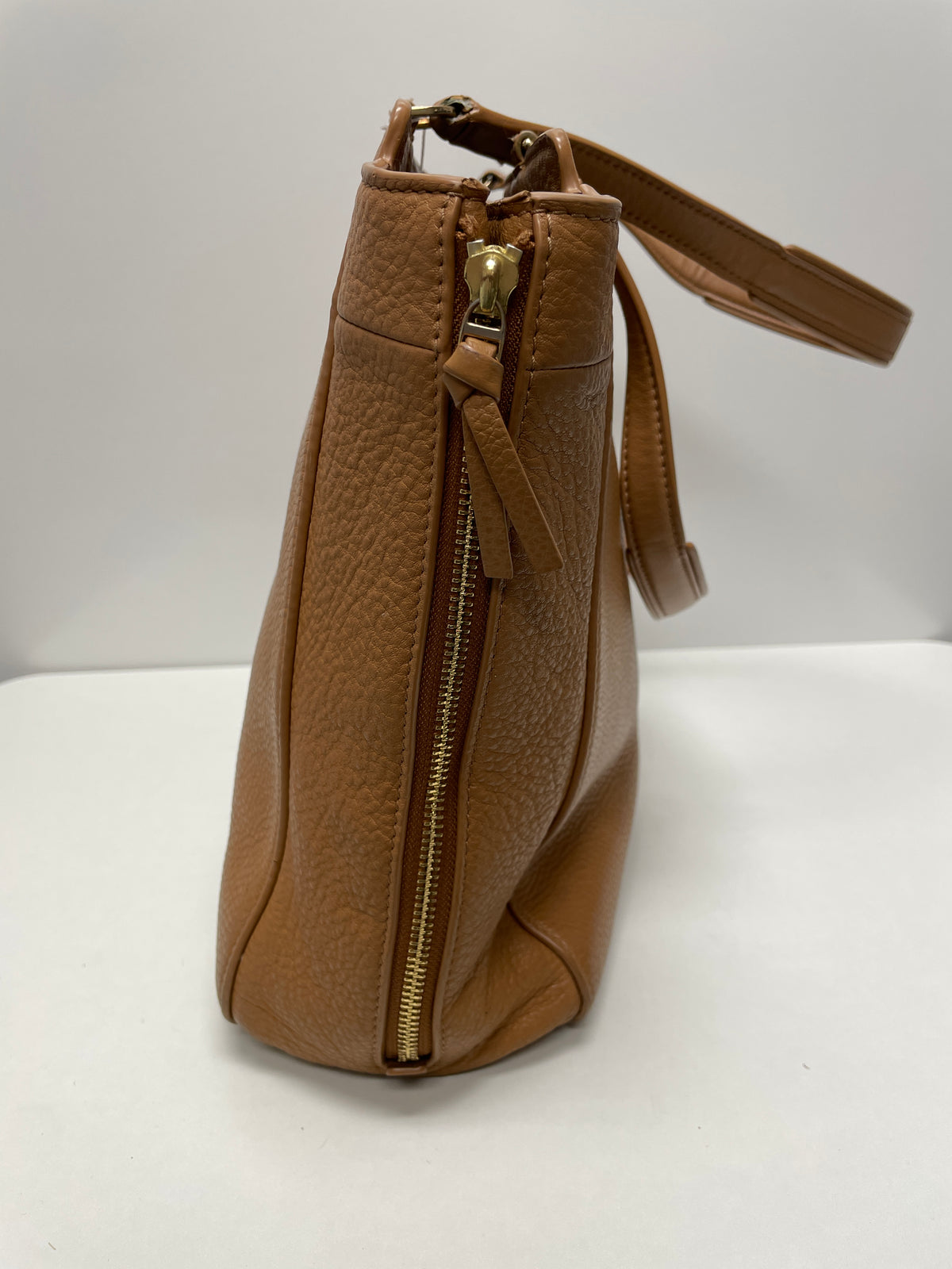 Tory Burch Handbag Camel Ivy Tote Pebbled Side Zip