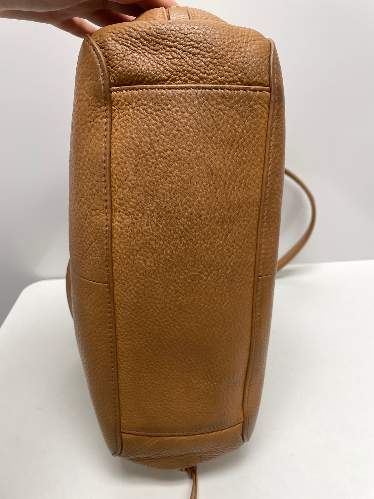 Tory Burch Handbag Camel Ivy Tote Pebbled Side Zip