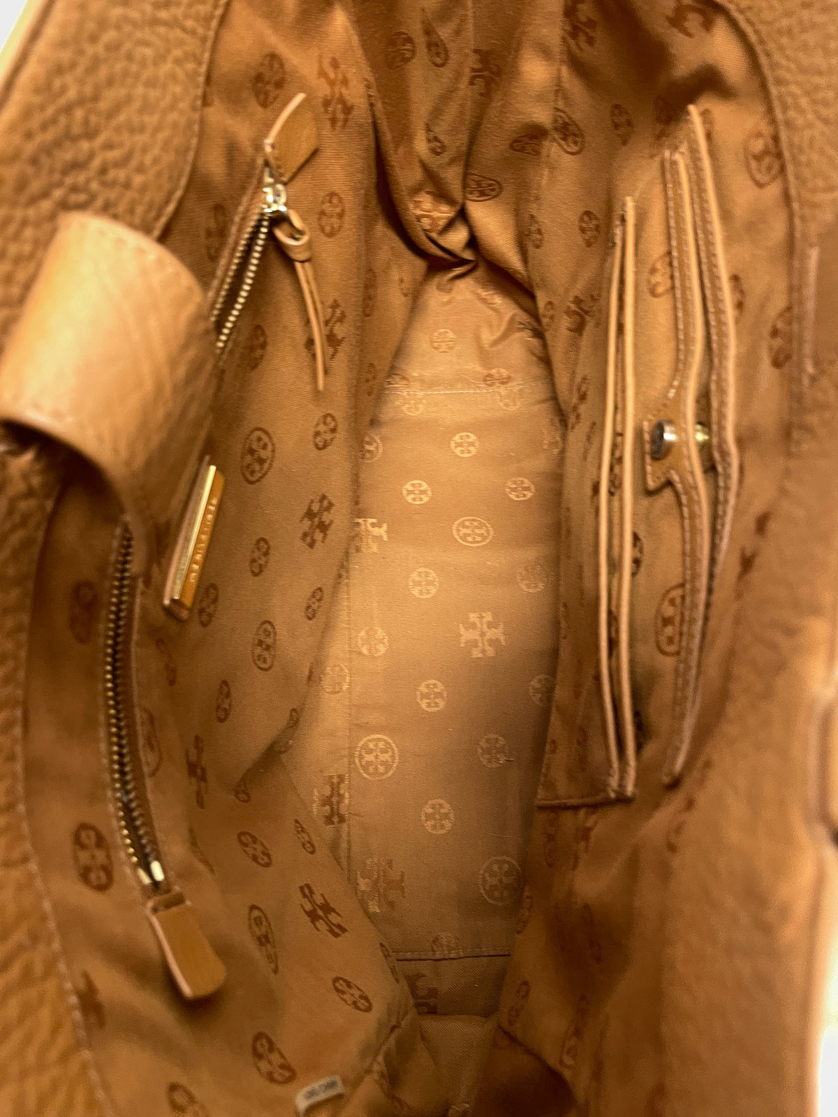 Tory Burch Handbag Camel Ivy Tote Pebbled Side Zip
