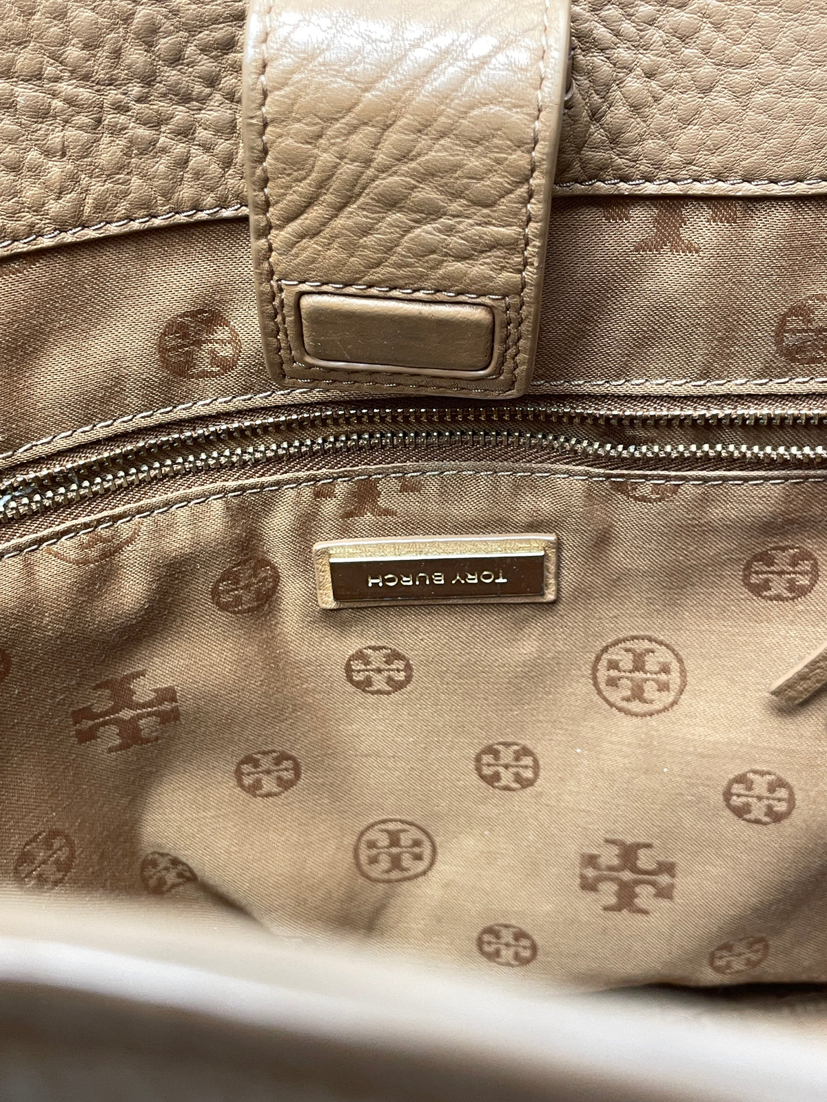Tory Burch Handbag Camel Ivy Tote Pebbled Side Zip