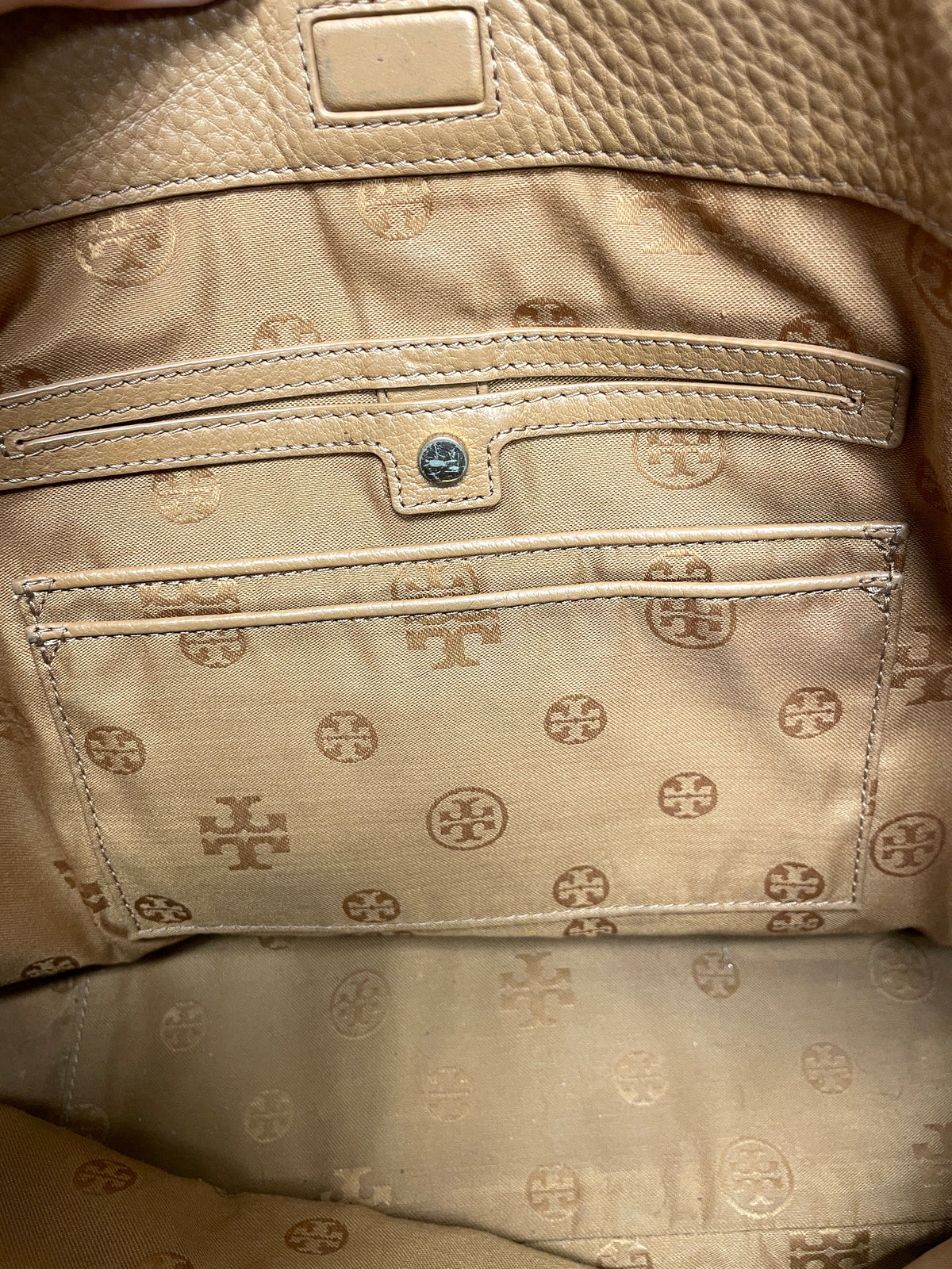 Tory Burch Handbag Camel Ivy Tote Pebbled Side Zip