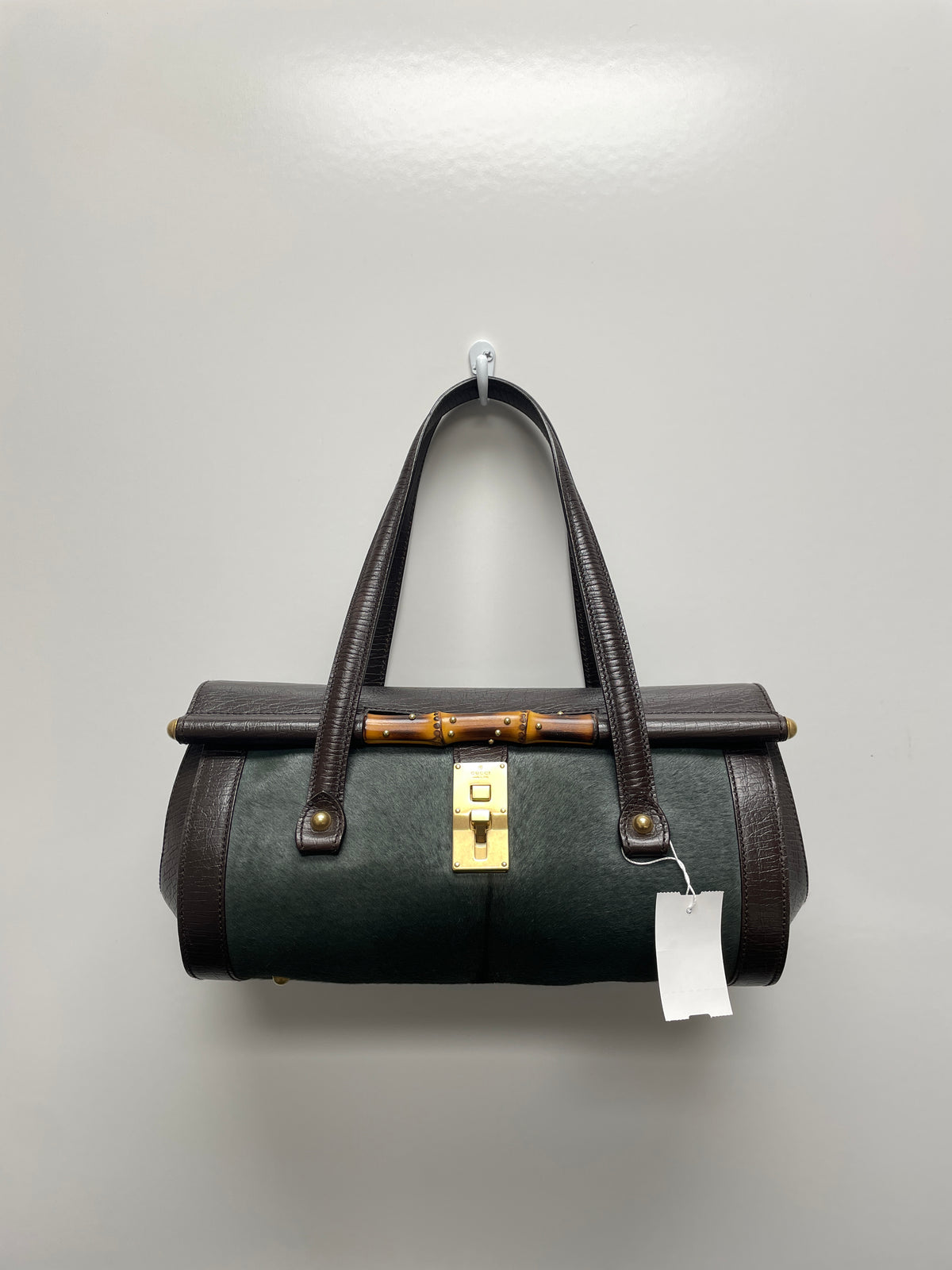 Gucci Handbag Brown and Dark Green Vintage Bullet Bag Tom Ford Era East-West