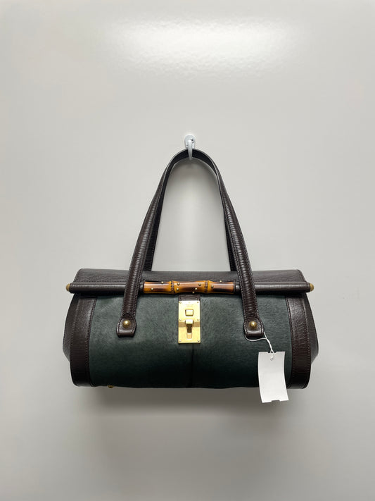 Gucci Handbag Brown and Dark Green Vintage Bullet Bag Tom Ford Era East-West