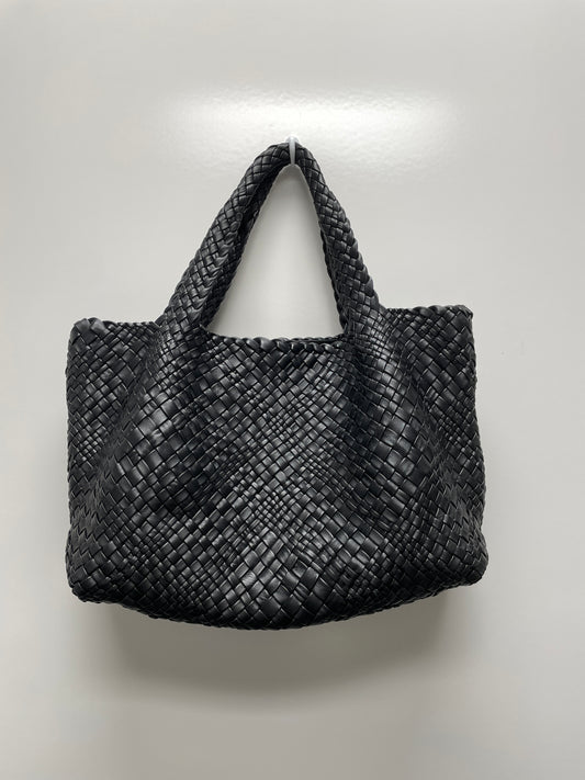 FALOR Handbag Black Italian Woven Leather Firenze