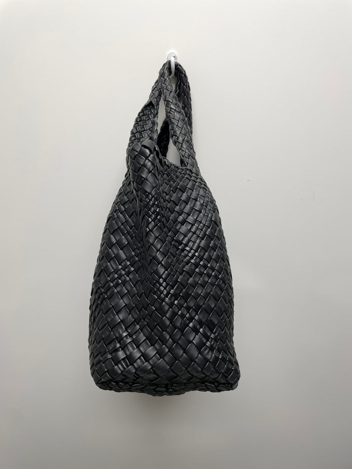 FALOR Handbag Black Italian Woven Leather Firenze