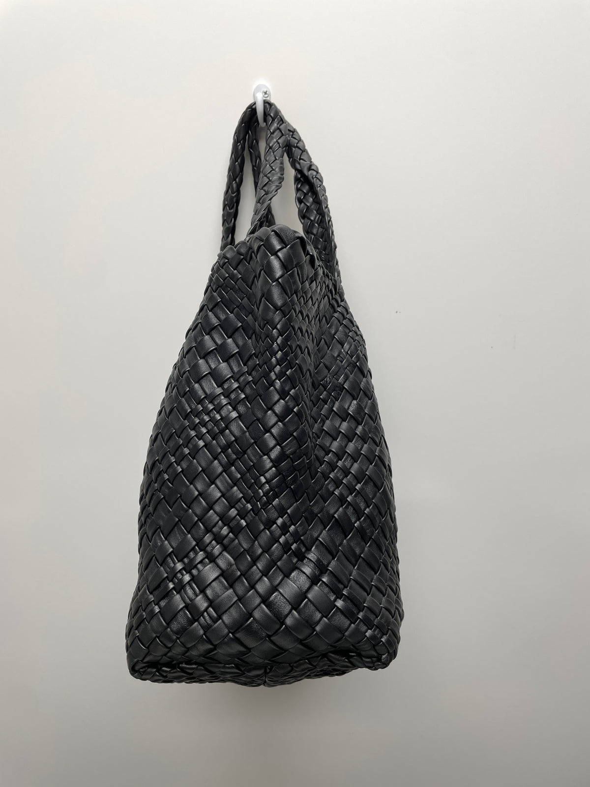 FALOR Handbag Black Italian Woven Leather Firenze