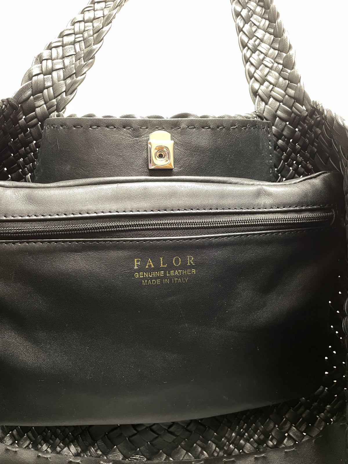 FALOR Handbag Black Italian Woven Leather Firenze