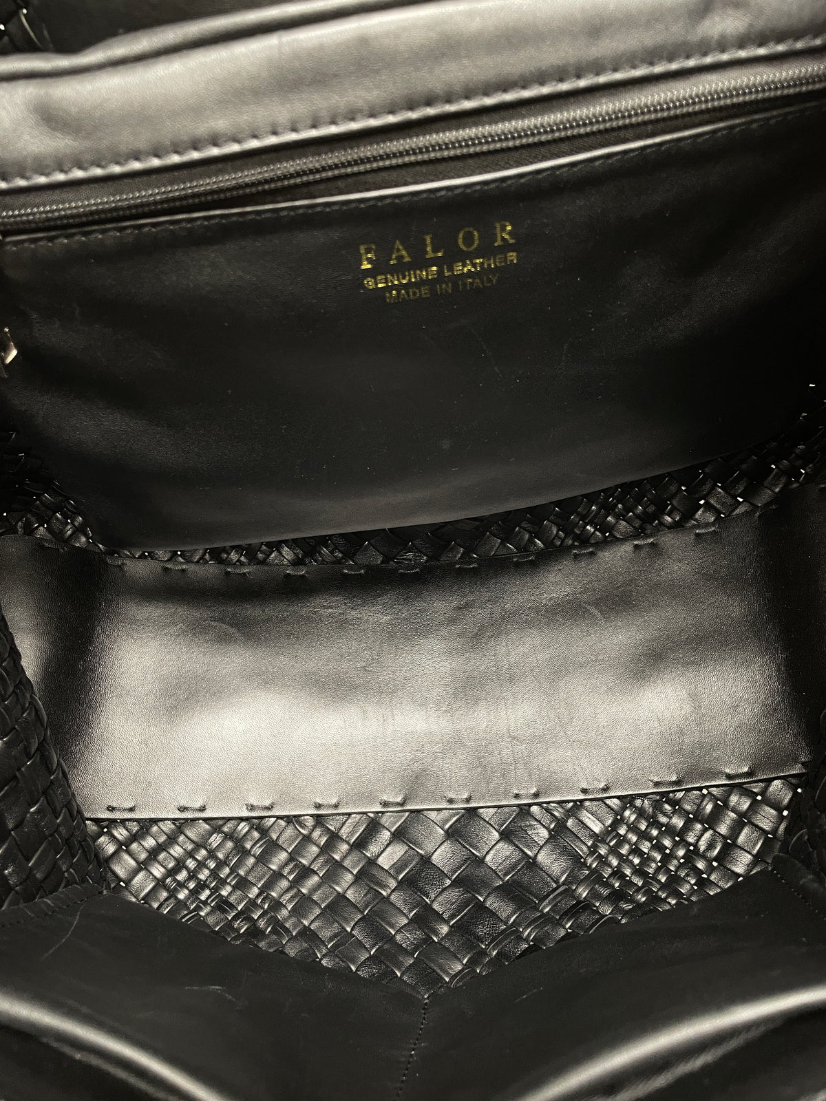 FALOR Handbag Black Italian Woven Leather Firenze