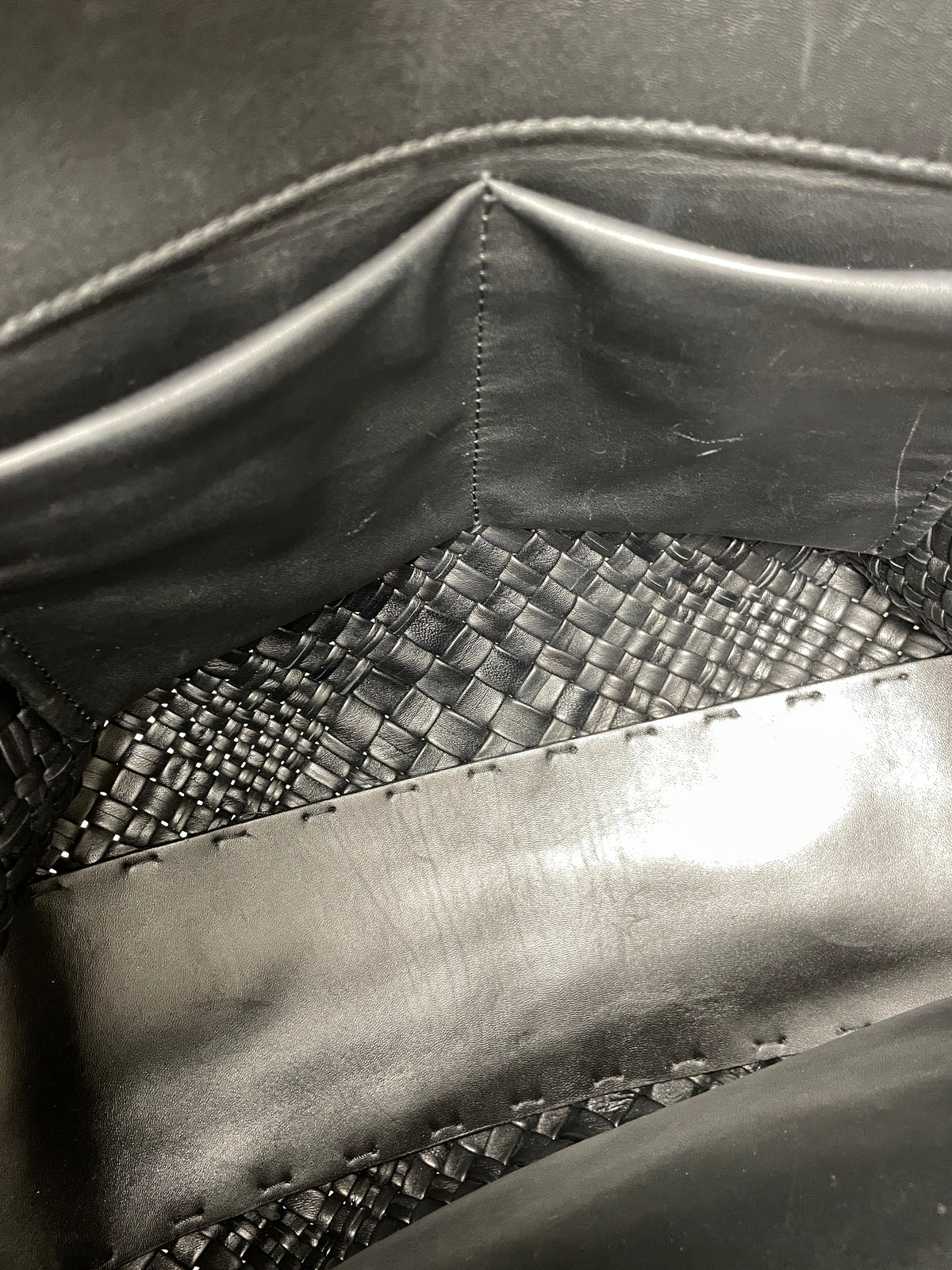 FALOR Handbag Black Italian Woven Leather Firenze