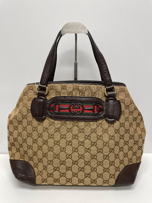 Gucci Handbag Brown GG Canvas Web Dressage Tote As is: Pen marks inside