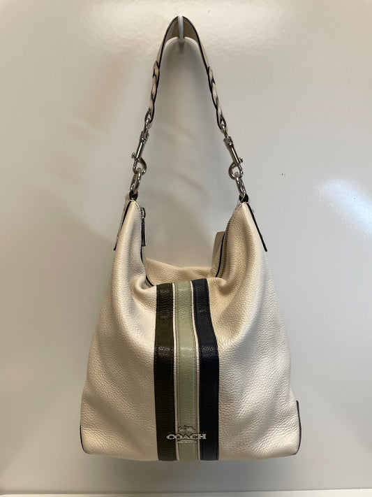 Coach Handbag Cream & Black Jes Hobo Varsity Stripe Missing Hangtag