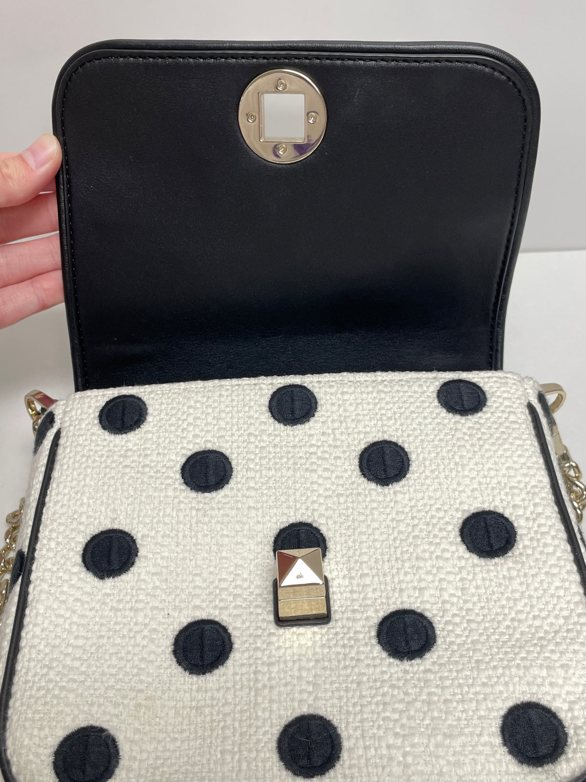 Kate Spade Crossbody Black & White Polka Dot Natalia Embroidered